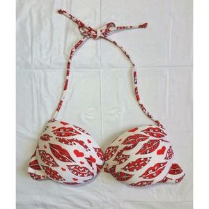COBEY CALZEDONIA ITALY "PRETTY PINUP BEAUTY" PADDED PUSH-UP LIPS BIKINI TOP 34 S